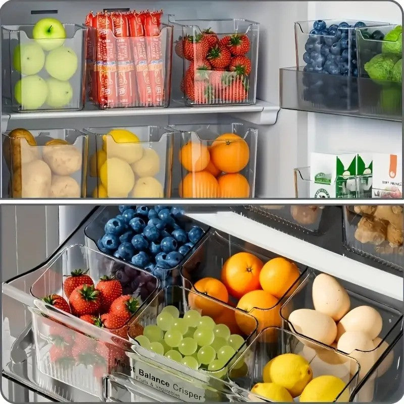 6pcs BPA-Free Clear Plastic Refrigerator Storage Containers - Stackable, Space-Saving Organizer for Fruits, Vegetables & Snacks